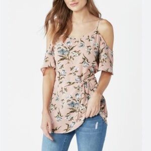 Cold Shoulder Tie Waist Blouse Women Size Medium